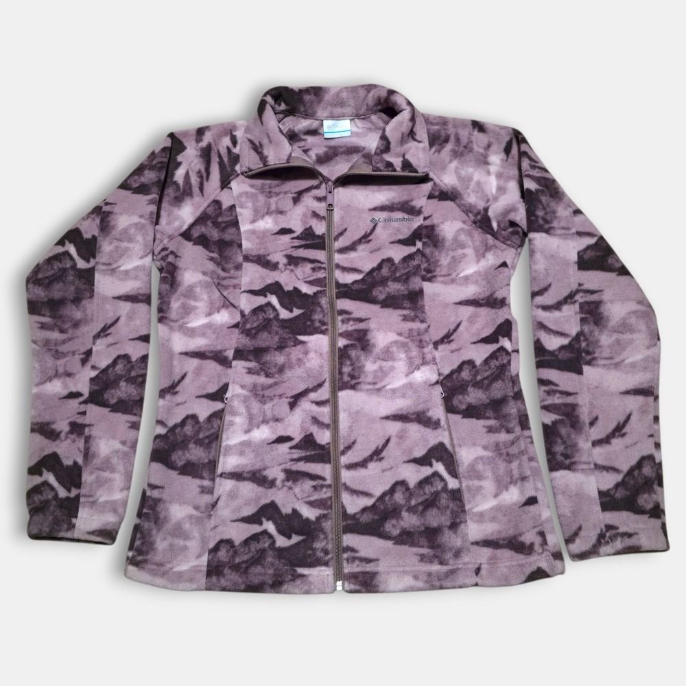Columbia Jacket Womens Medium Multicolor Mountain Camo Fleece‎ Full Zip Pink